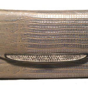 Judith Leiber Silver/Gold Lizard Crystal Embellished Clutch